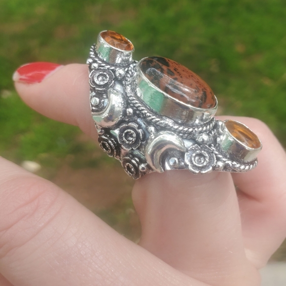 New Witchy Mahogany Obsidian & Citrine 925 Silver Statement Ring. - Picture 8 of 16